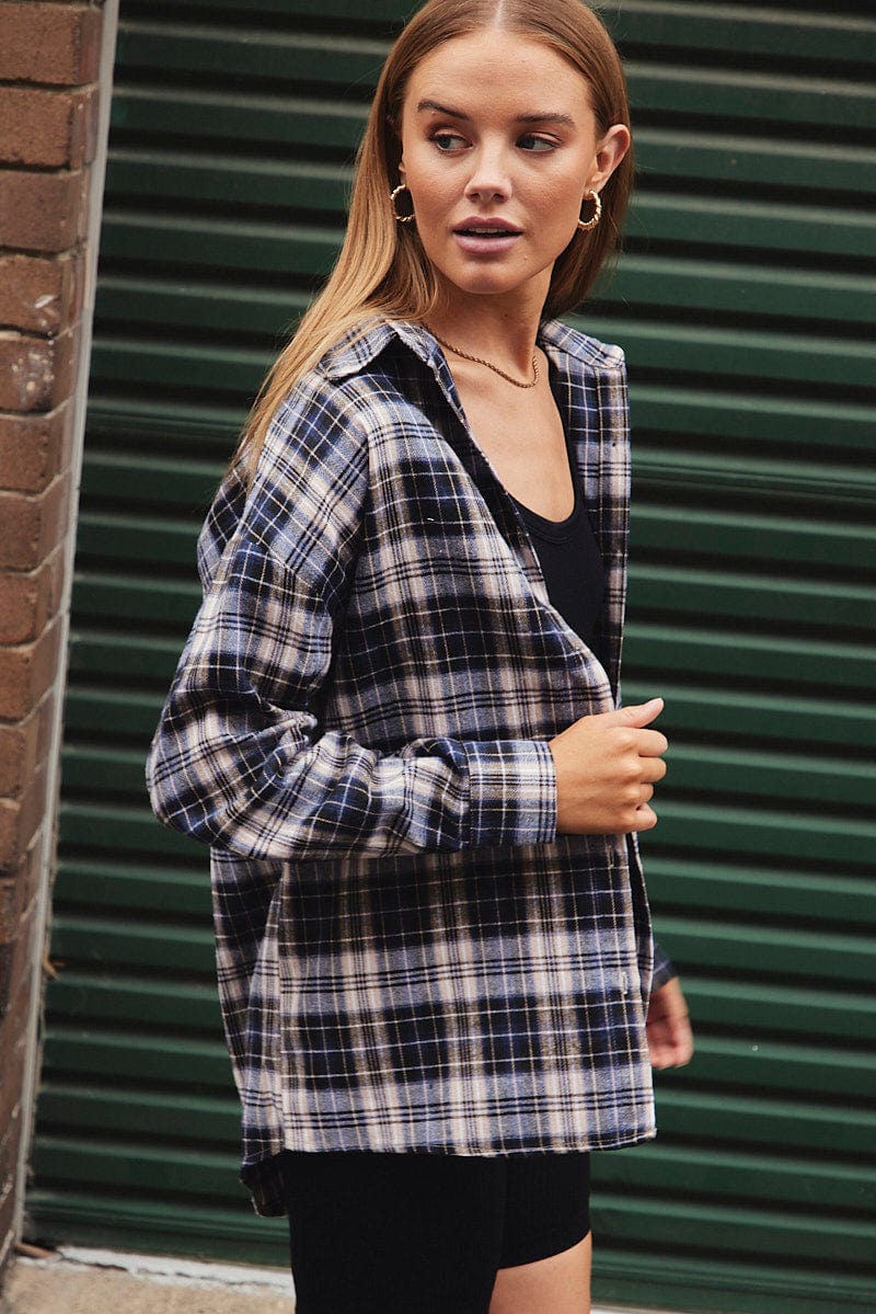 Black Check Shirt Long Sleeve Collar Check for Ally Fashion