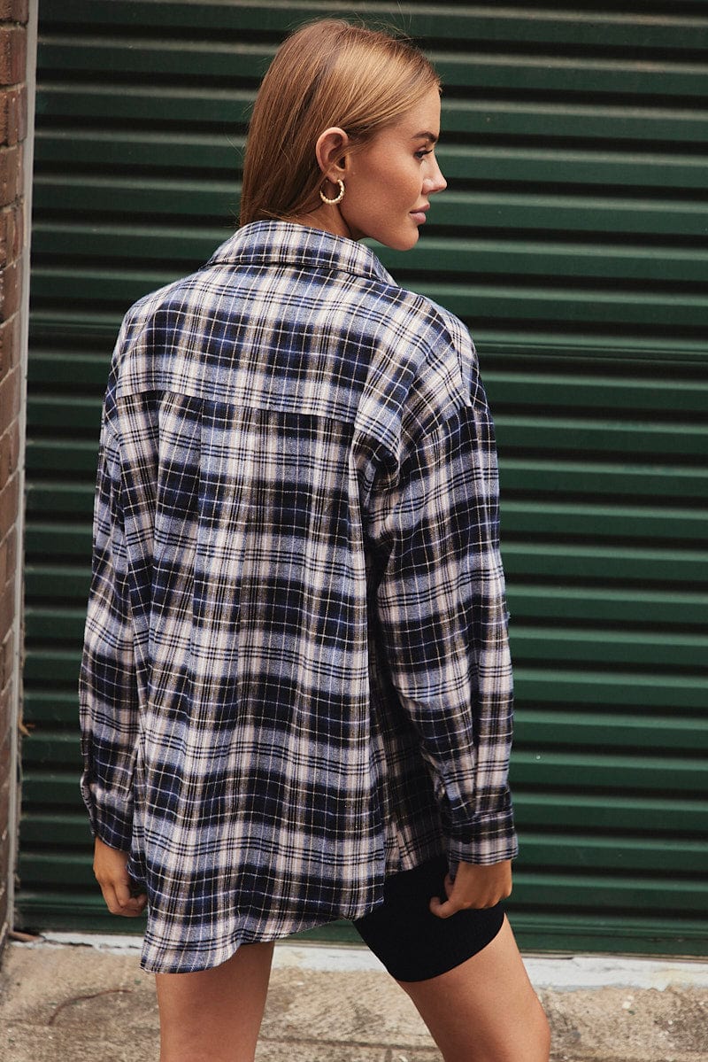 Black Check Shirt Long Sleeve Collar Check for Ally Fashion