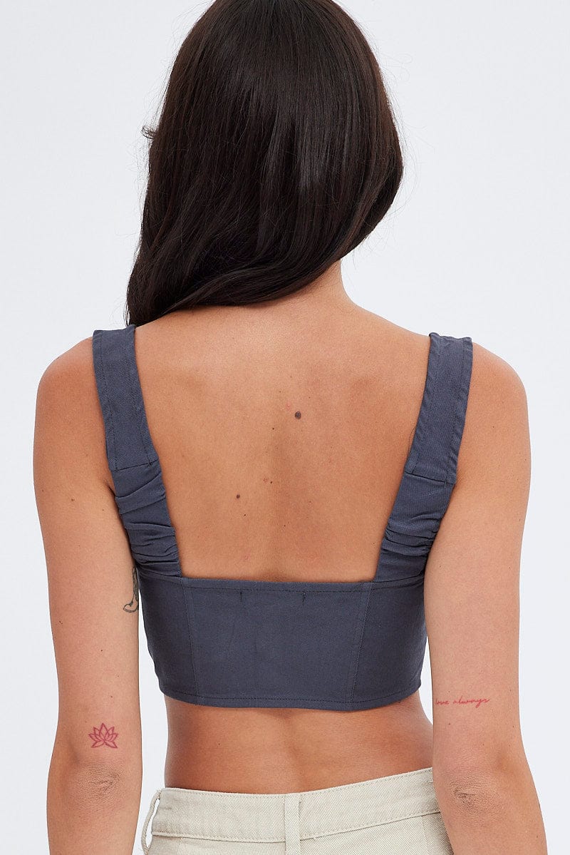 Grey Charcoal Top Sleeveless with Zipper for Ally Fashion