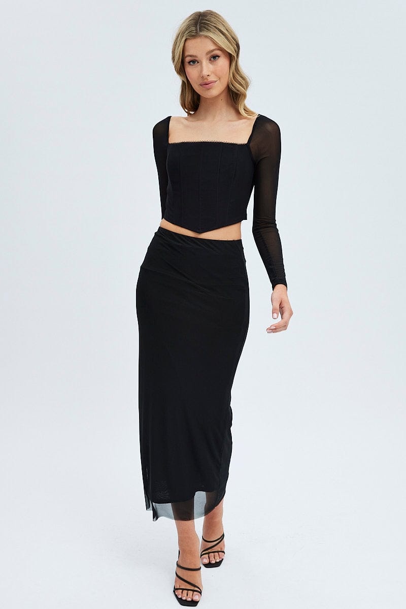 Black Crop Top Long Sleeve Front Zip for Ally Fashion