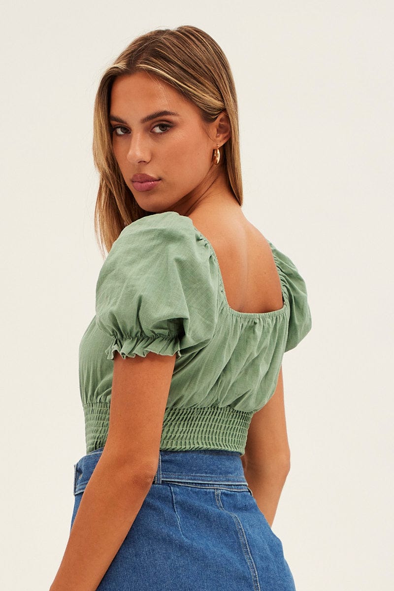 Green Bodysuit Short Sleeve Sweetheart Shirred Waist for Ally Fashion