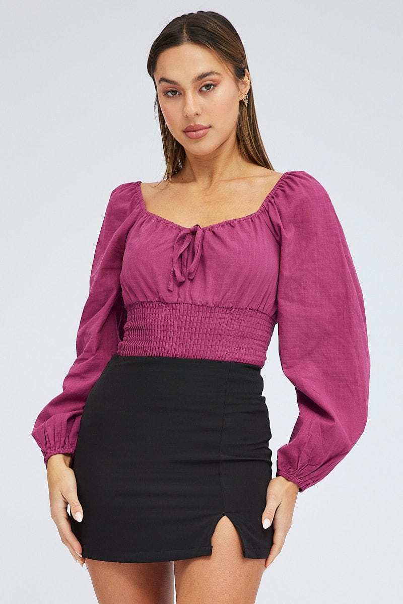Purple Bodysuit Short-Sleeve Sweetheart-Neck from Ally Fashion