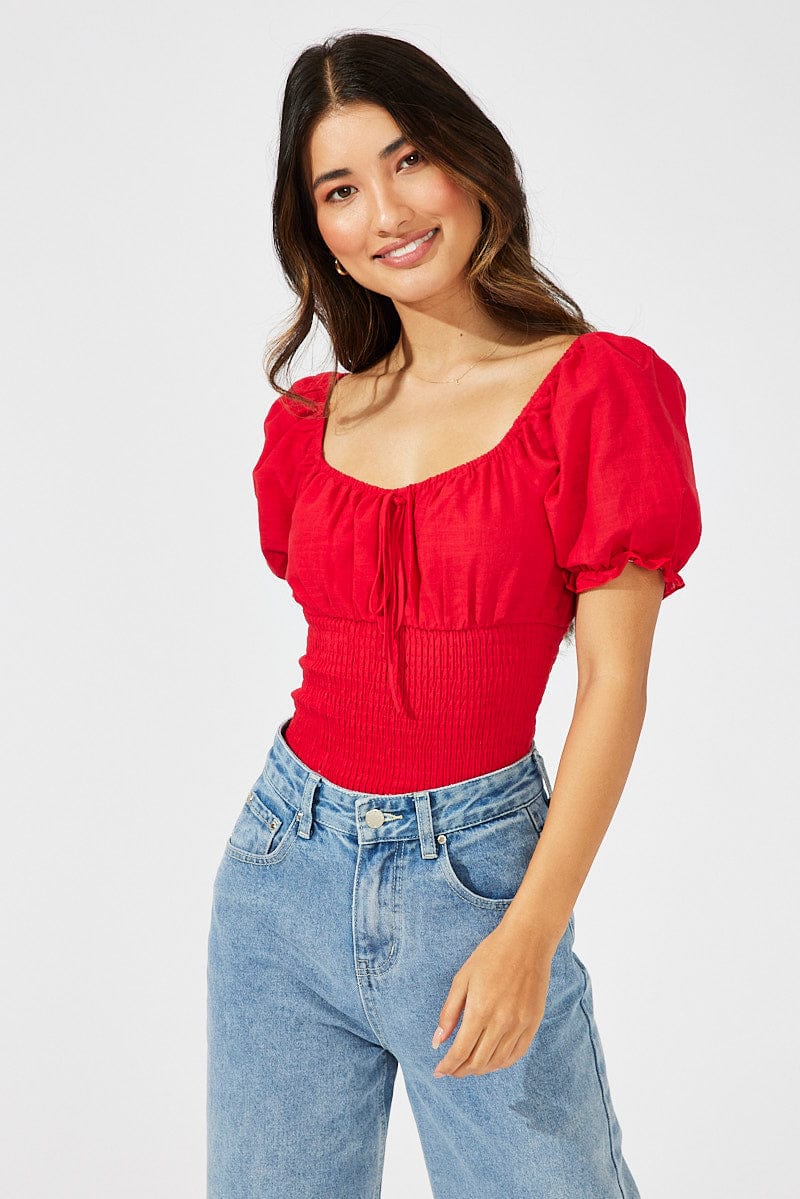 Red Bodysuit Short-Sleeve from Ally Fashion