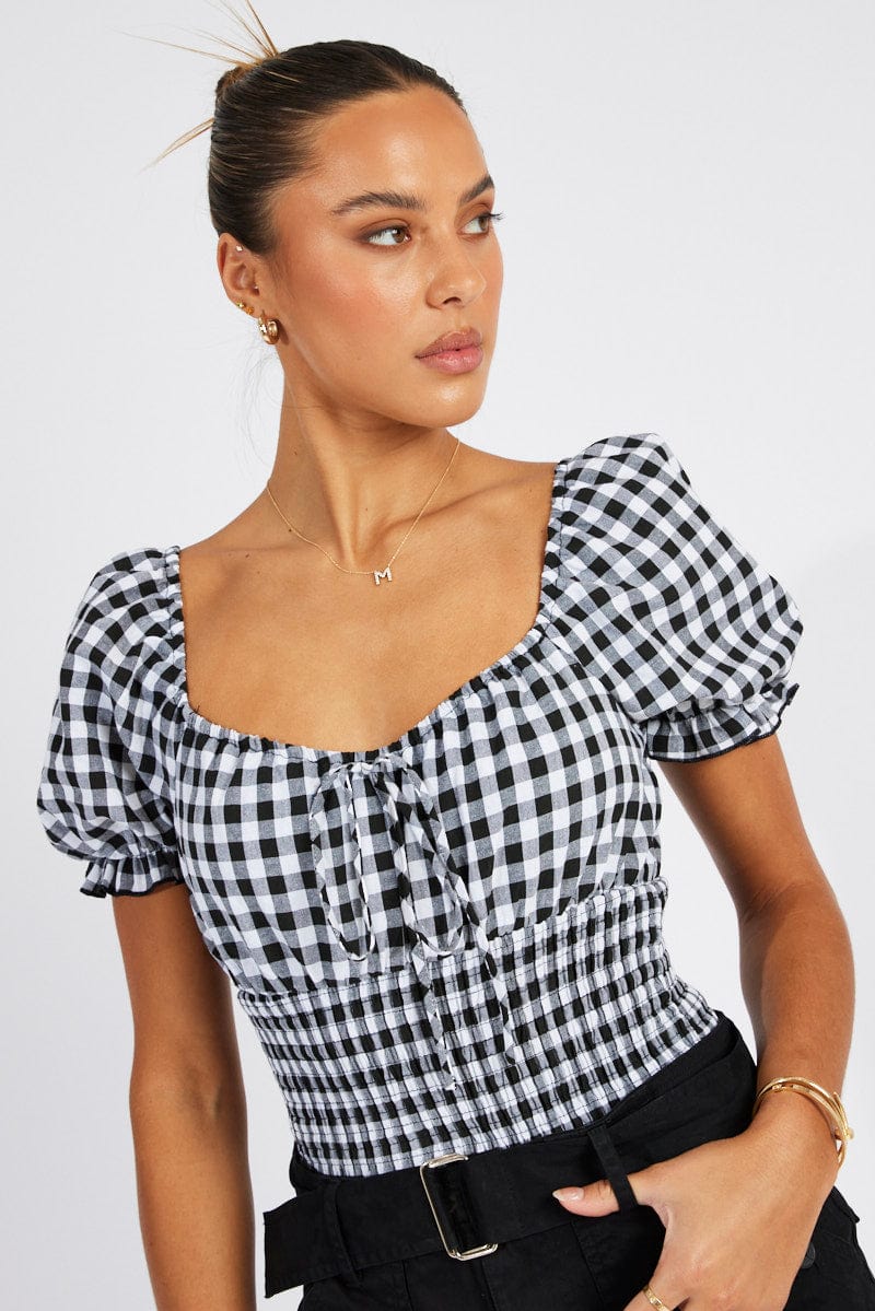 Black Check Bodysuit Short Sleeve for Ally Fashion