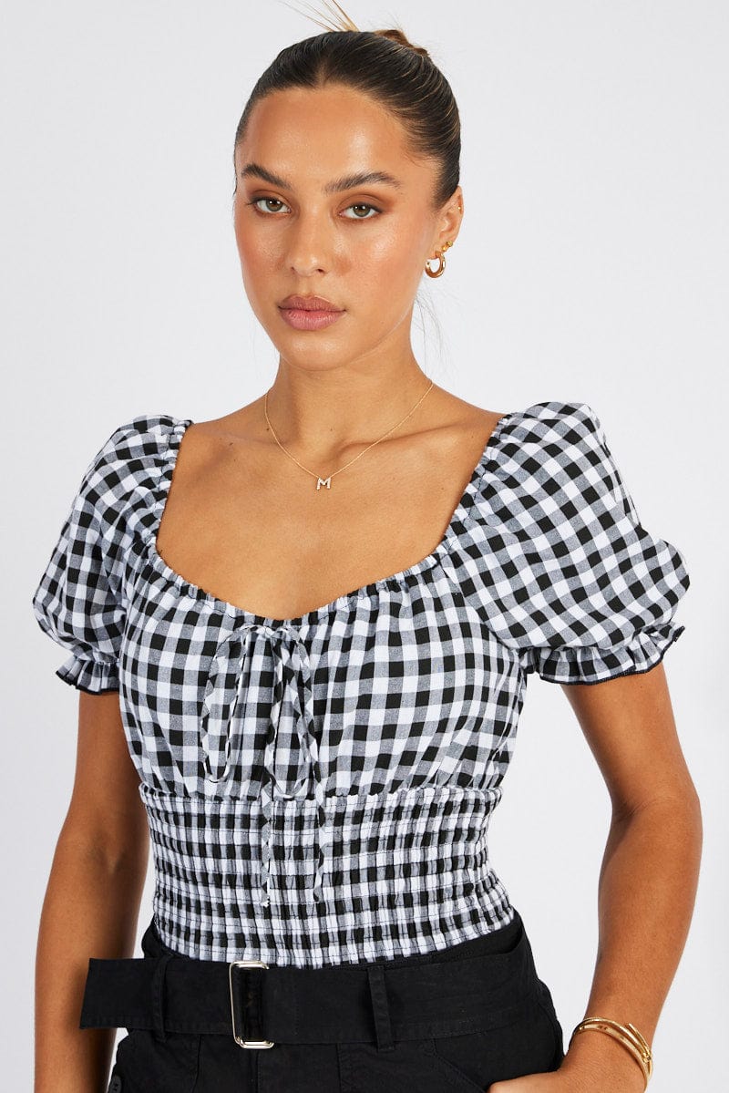 Black Check Bodysuit Short Sleeve for Ally Fashion