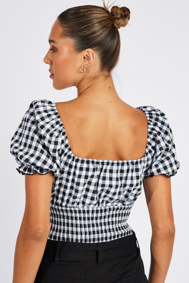 Black Check Bodysuit Short Sleeve for Ally Fashion