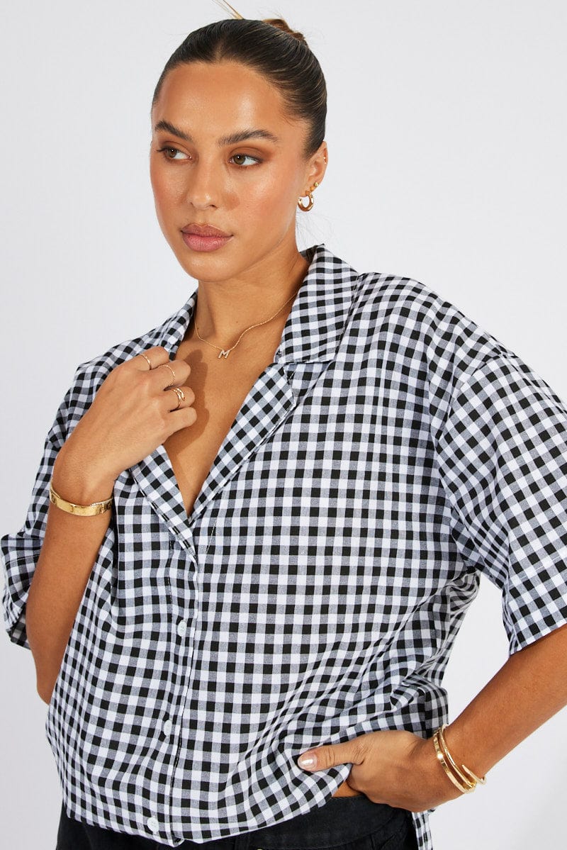 Black Check Shirt Short Sleeve for Ally Fashion