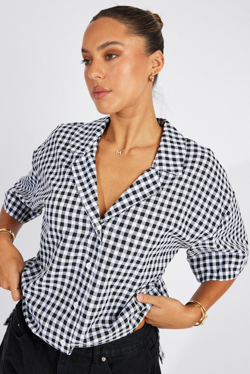 Black Check Shirt Short Sleeve for Ally Fashion