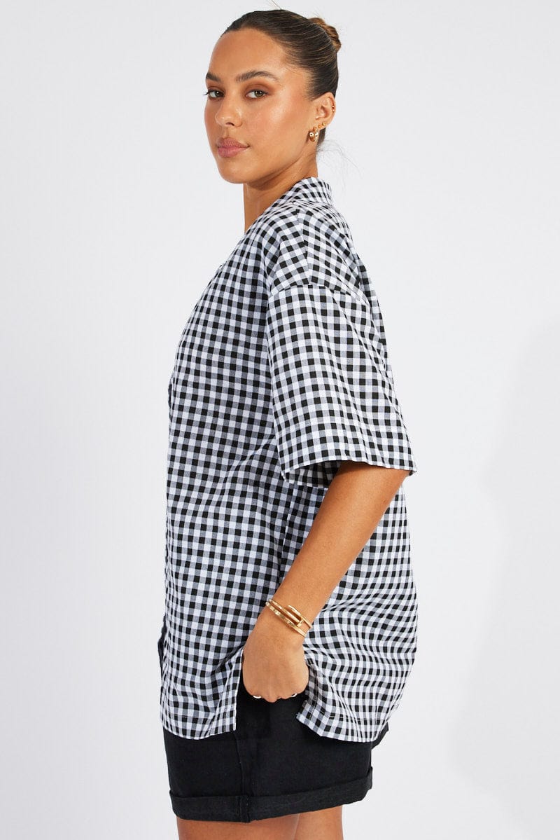 Black Check Shirt Short Sleeve for Ally Fashion