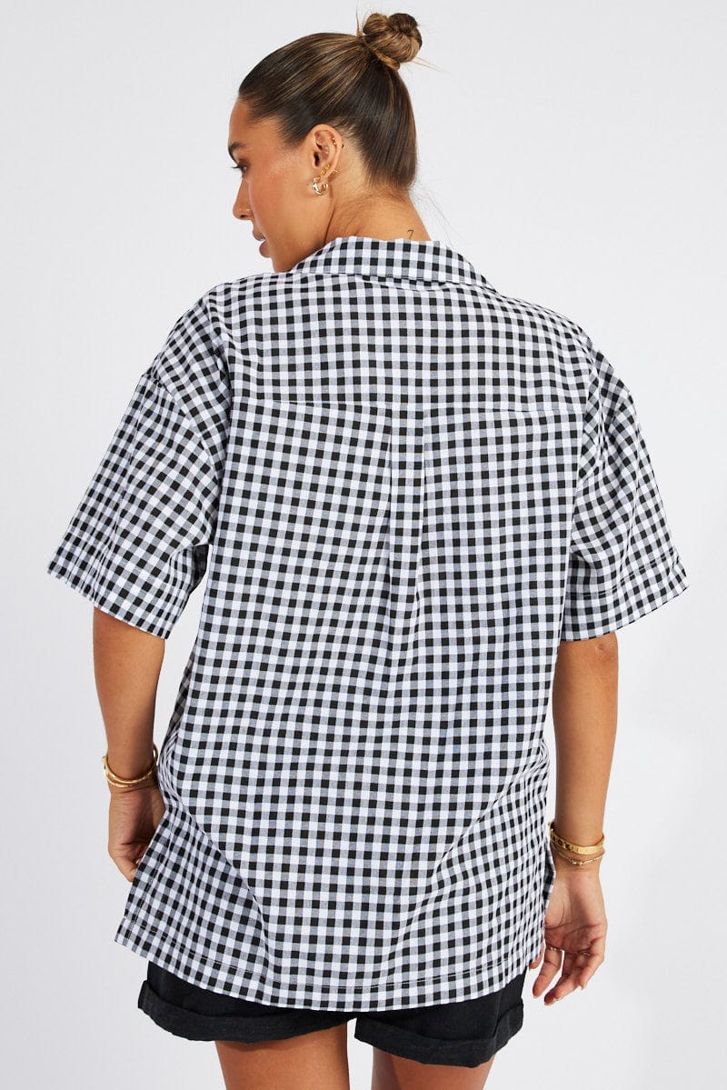 Black Check Shirt Short Sleeve for Ally Fashion