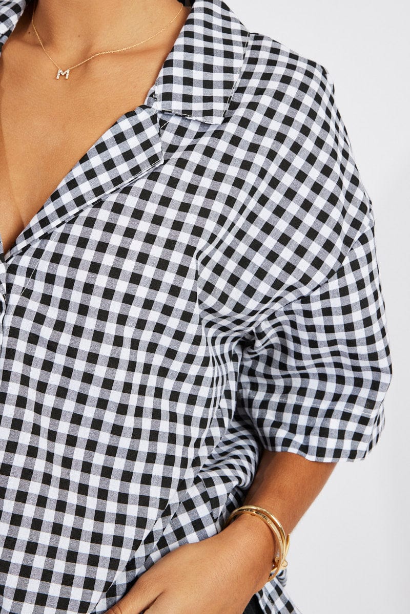 Black Check Shirt Short Sleeve for Ally Fashion