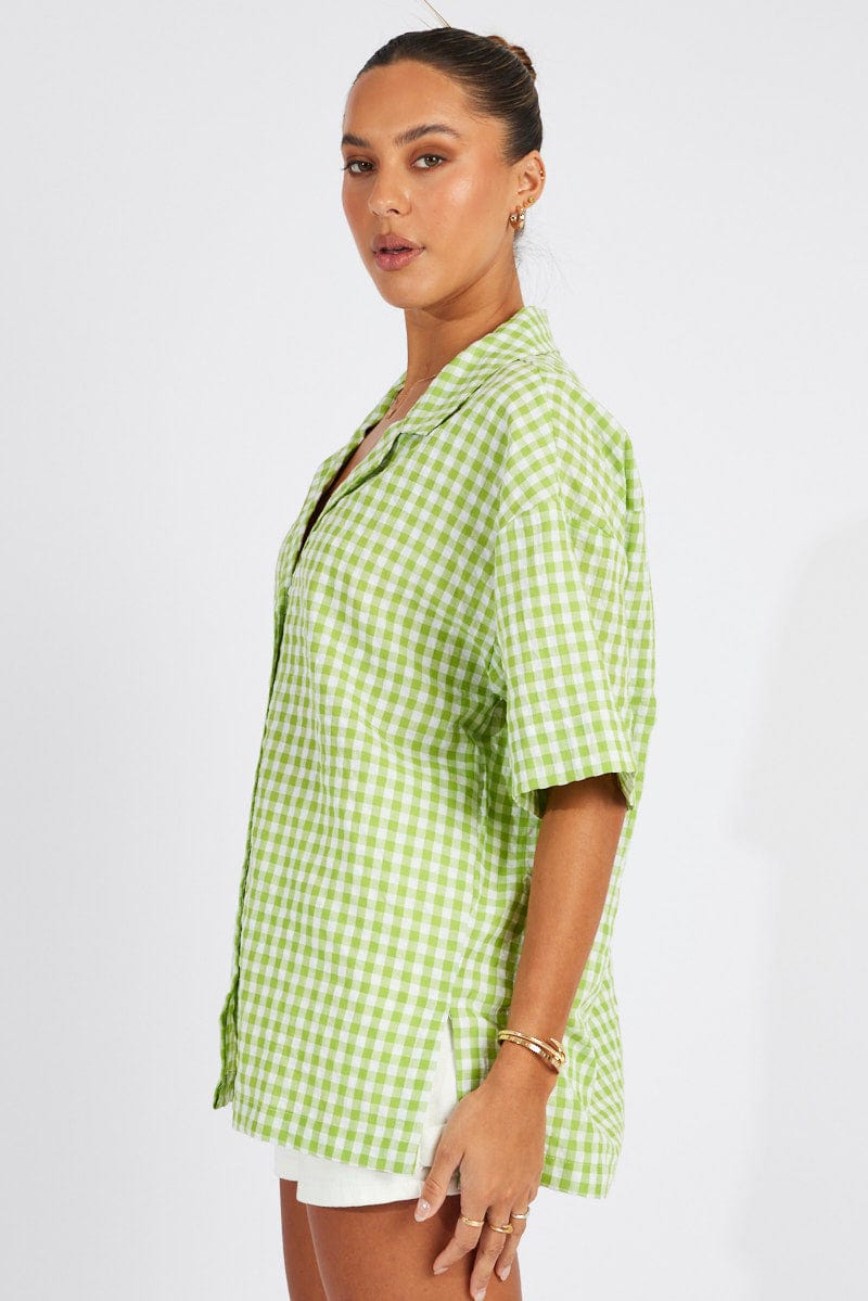 Green Check Shirt Short Sleeve for Ally Fashion