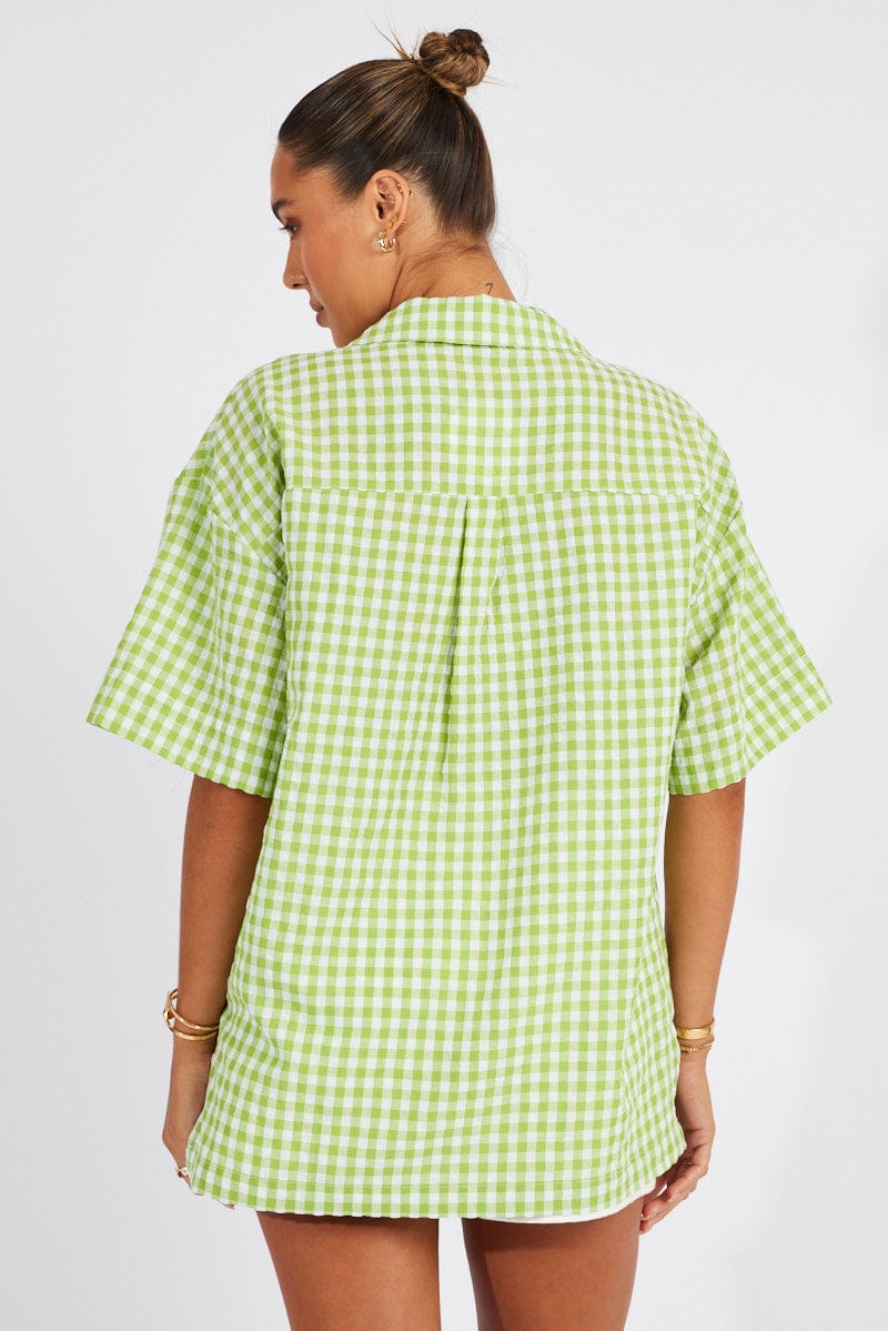 Green Check Shirt Short Sleeve for Ally Fashion