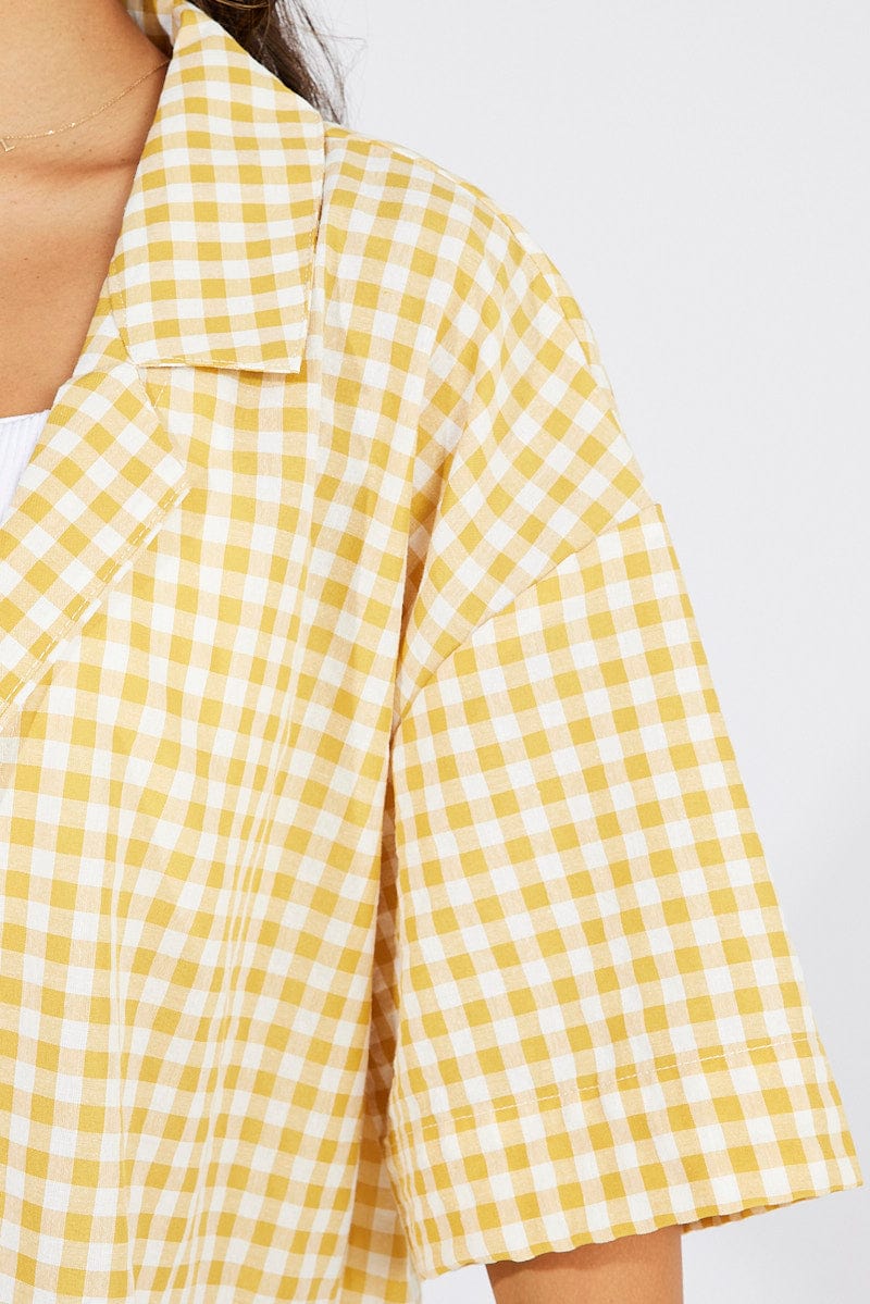 Yellow Check Shirt Short Sleeve for Ally Fashion