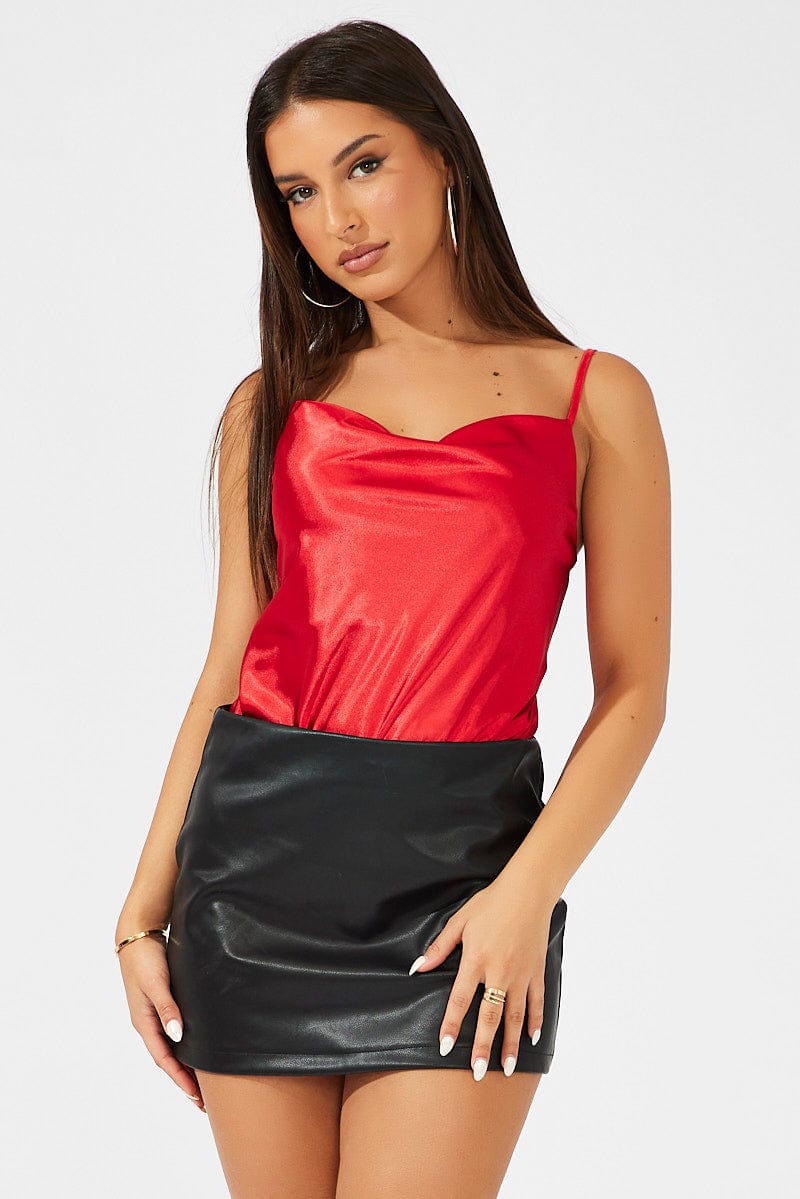 Red Bodysuit Cowl-Neck from Ally Fashion