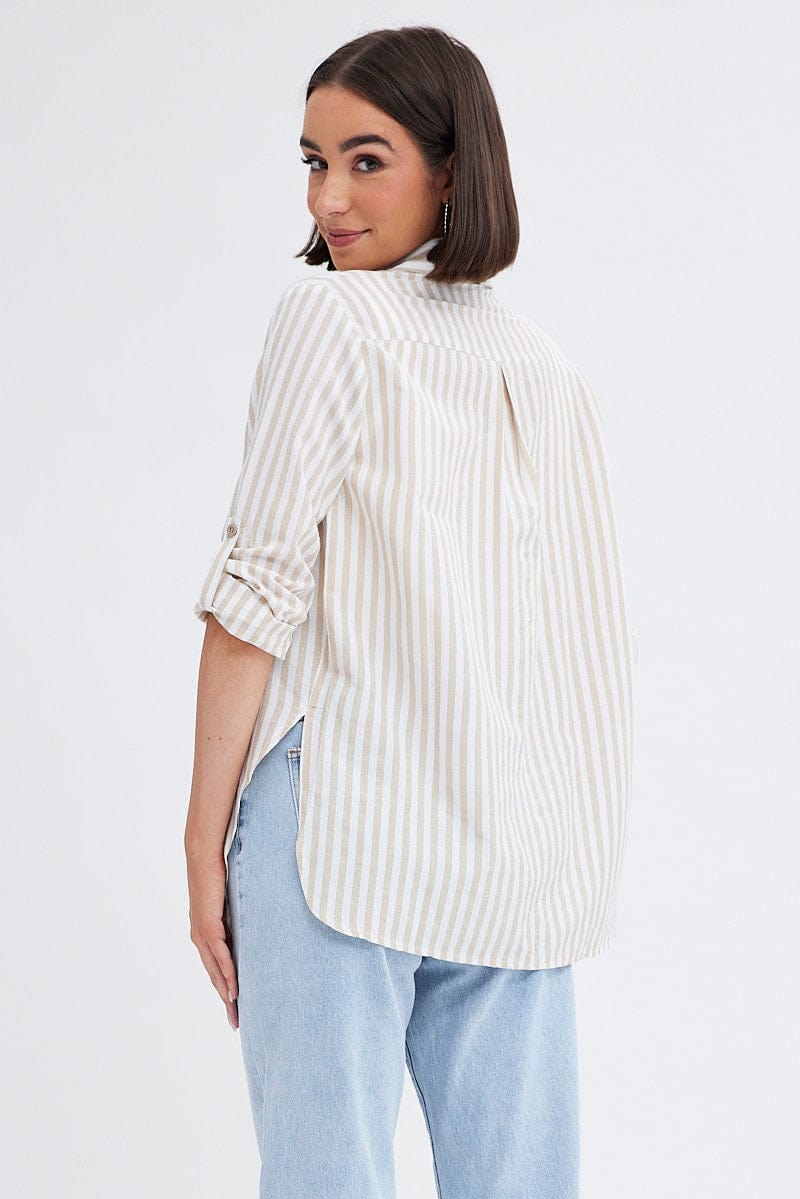 Stripe Collared Long Sleeve Button Up Shirt for Ally Fashion