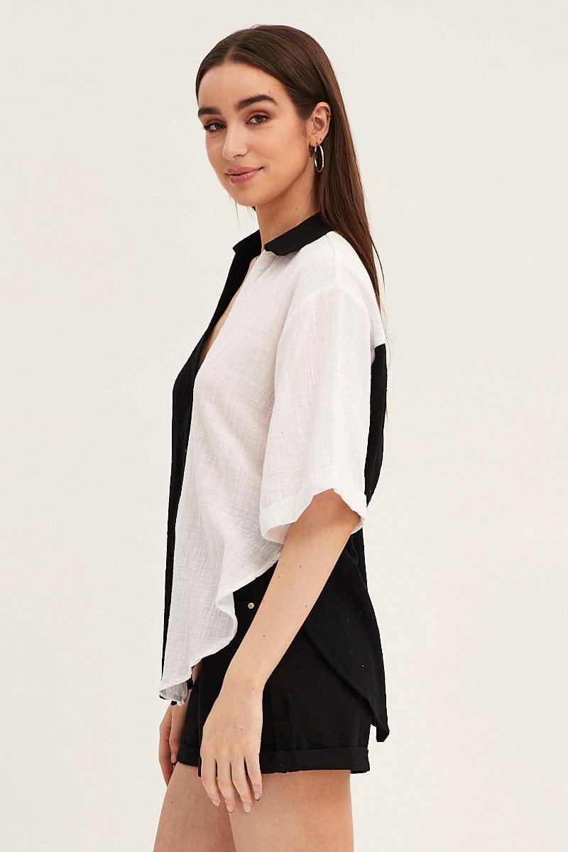 Black Mono Cotton Half Sleeve Relaxed Shirt for Ally Fashion