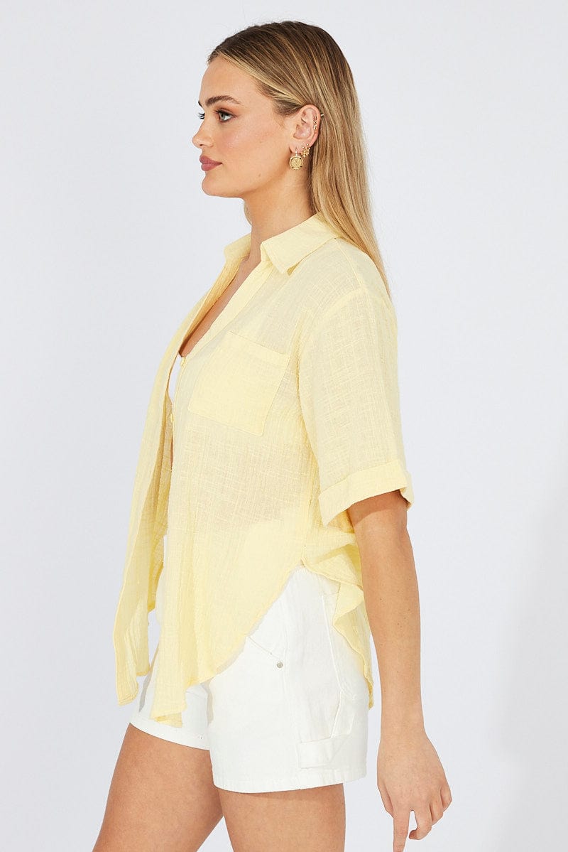 Yellow Shirt Short Sleeve Collared Neck for Ally Fashion