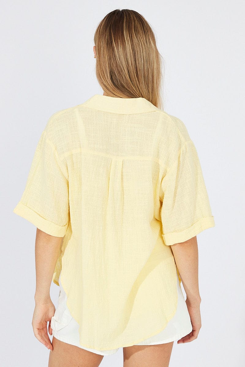 Yellow Shirt Short Sleeve Collared Neck for Ally Fashion