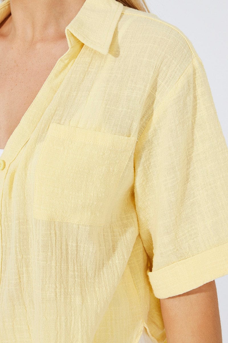 Yellow Shirt Short Sleeve Collared Neck for Ally Fashion