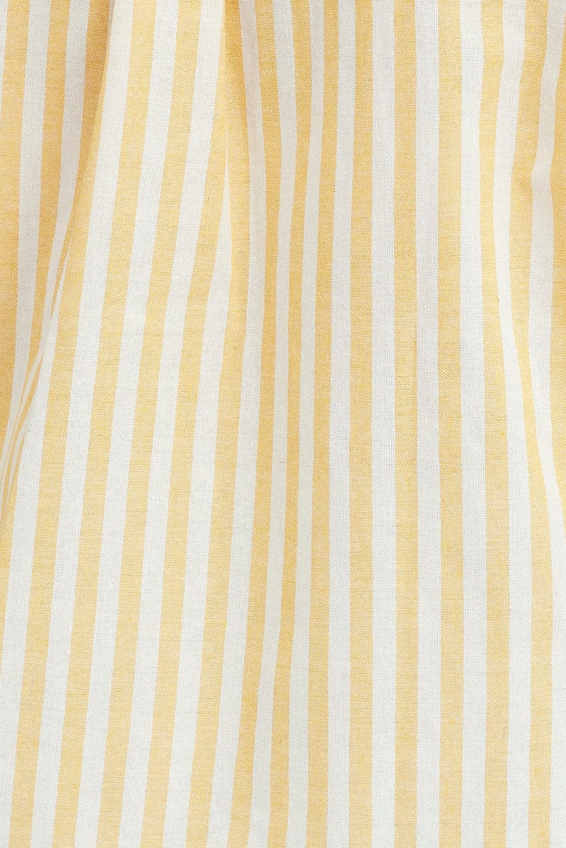 Yellow Stripe Shirt Short Sleeve Collared Neck for Ally Fashion