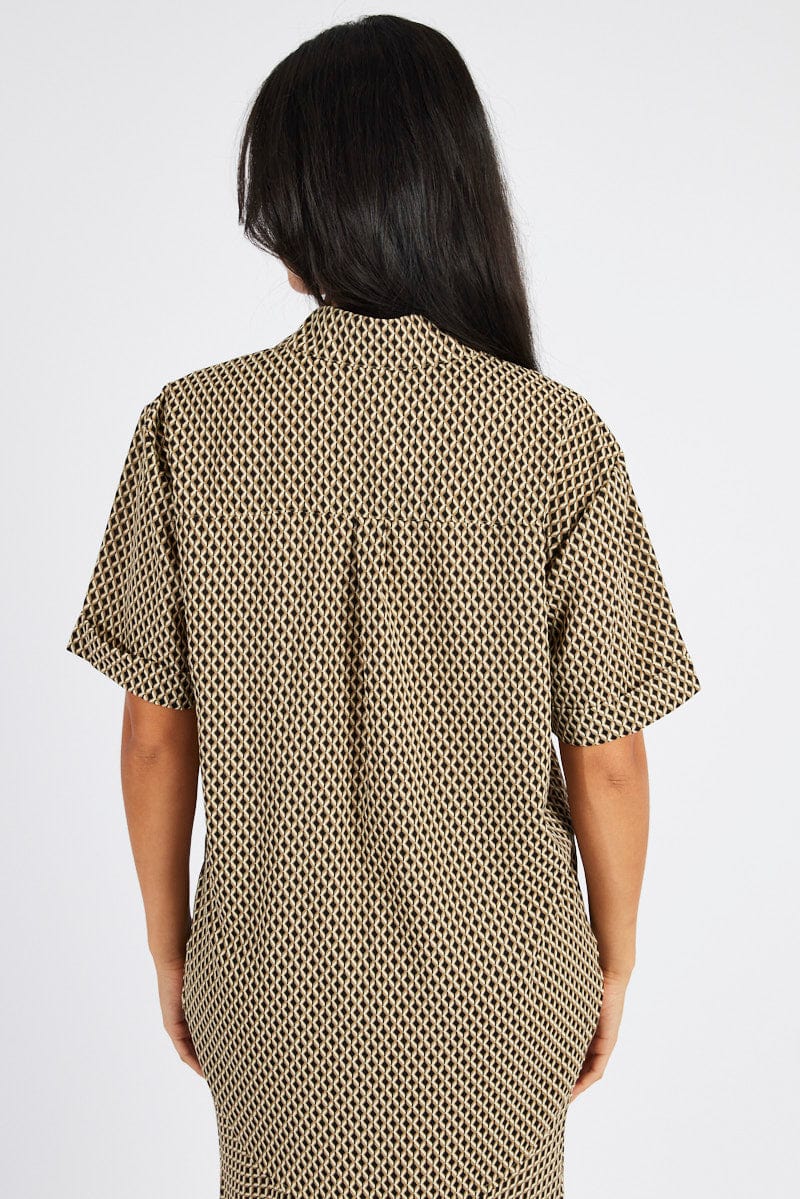 Brown Geo Shirt Short Sleeve for Ally Fashion