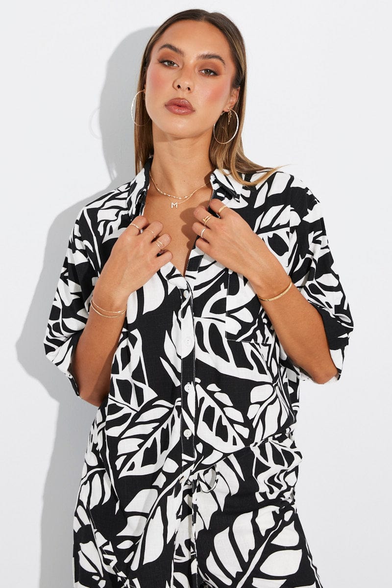 Black Abstract Shirt Short Sleeve for Ally Fashion