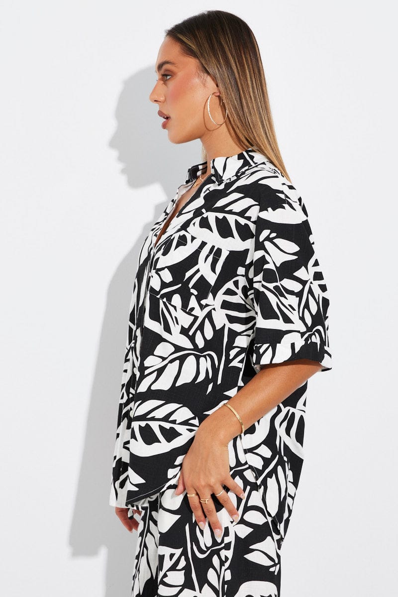 Black Abstract Shirt Short Sleeve for Ally Fashion