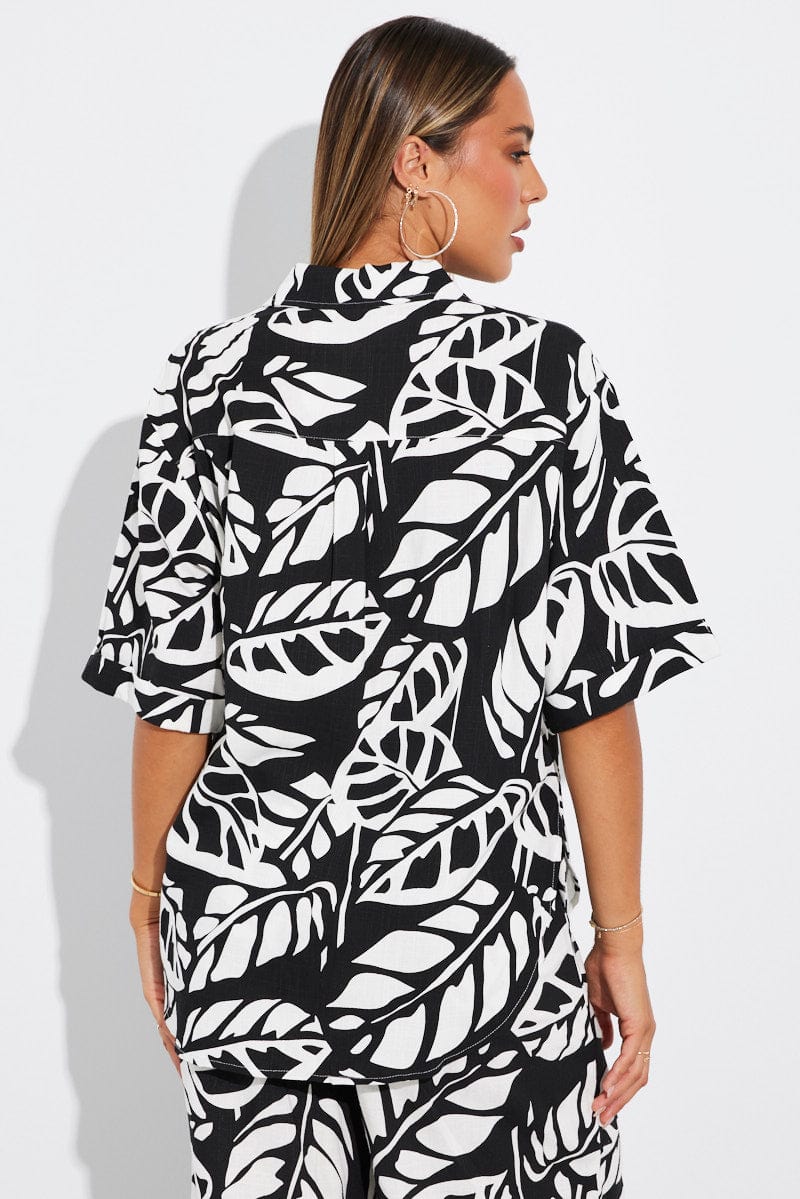 Black Abstract Shirt Short Sleeve for Ally Fashion