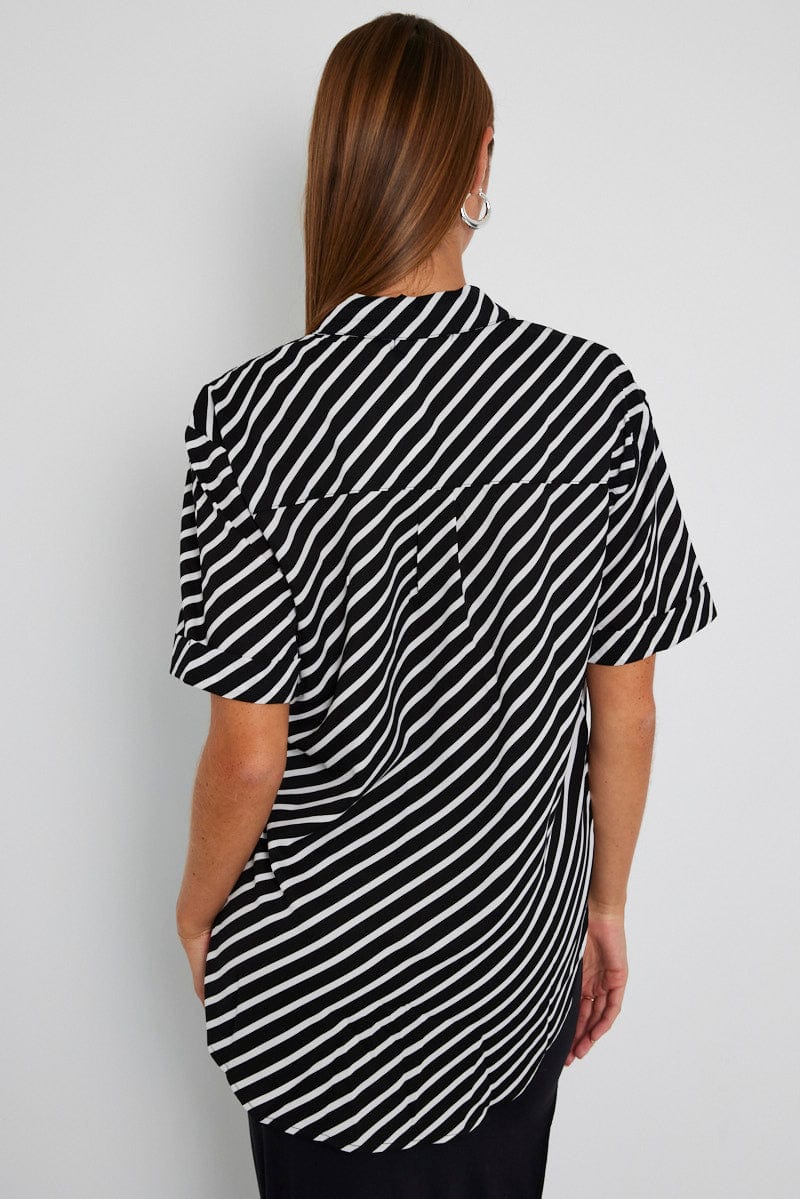 Black Stripe Shirt Short Sleeve for Ally Fashion