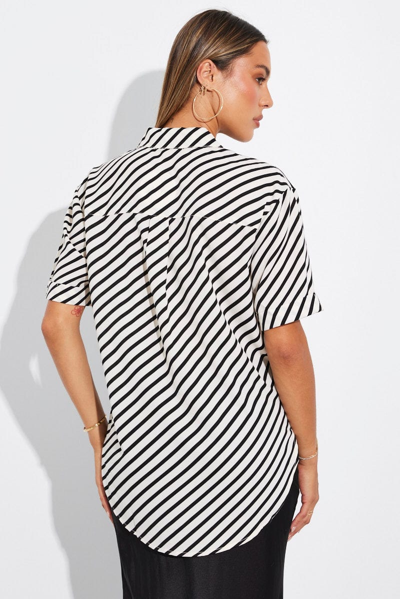 White Stripe Shirt Short Sleeve for Ally Fashion