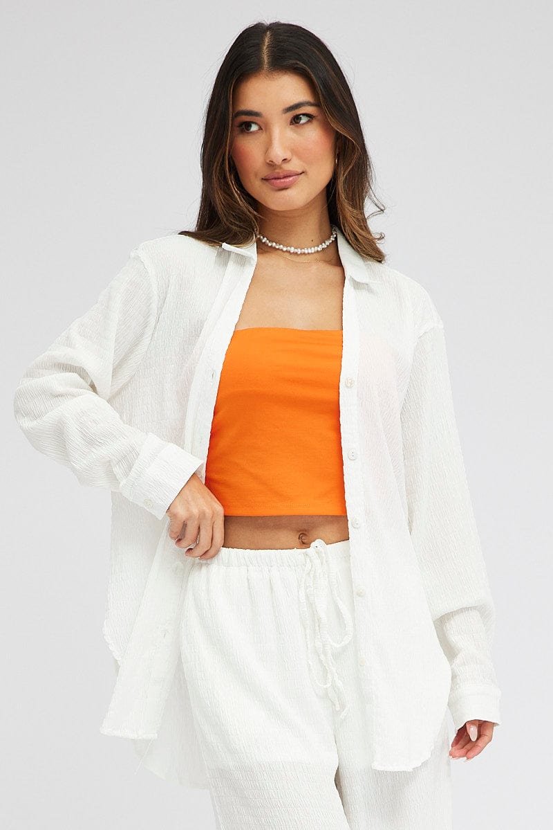 White Textured Shirt Long Sleeve Collared Neck for Ally Fashion