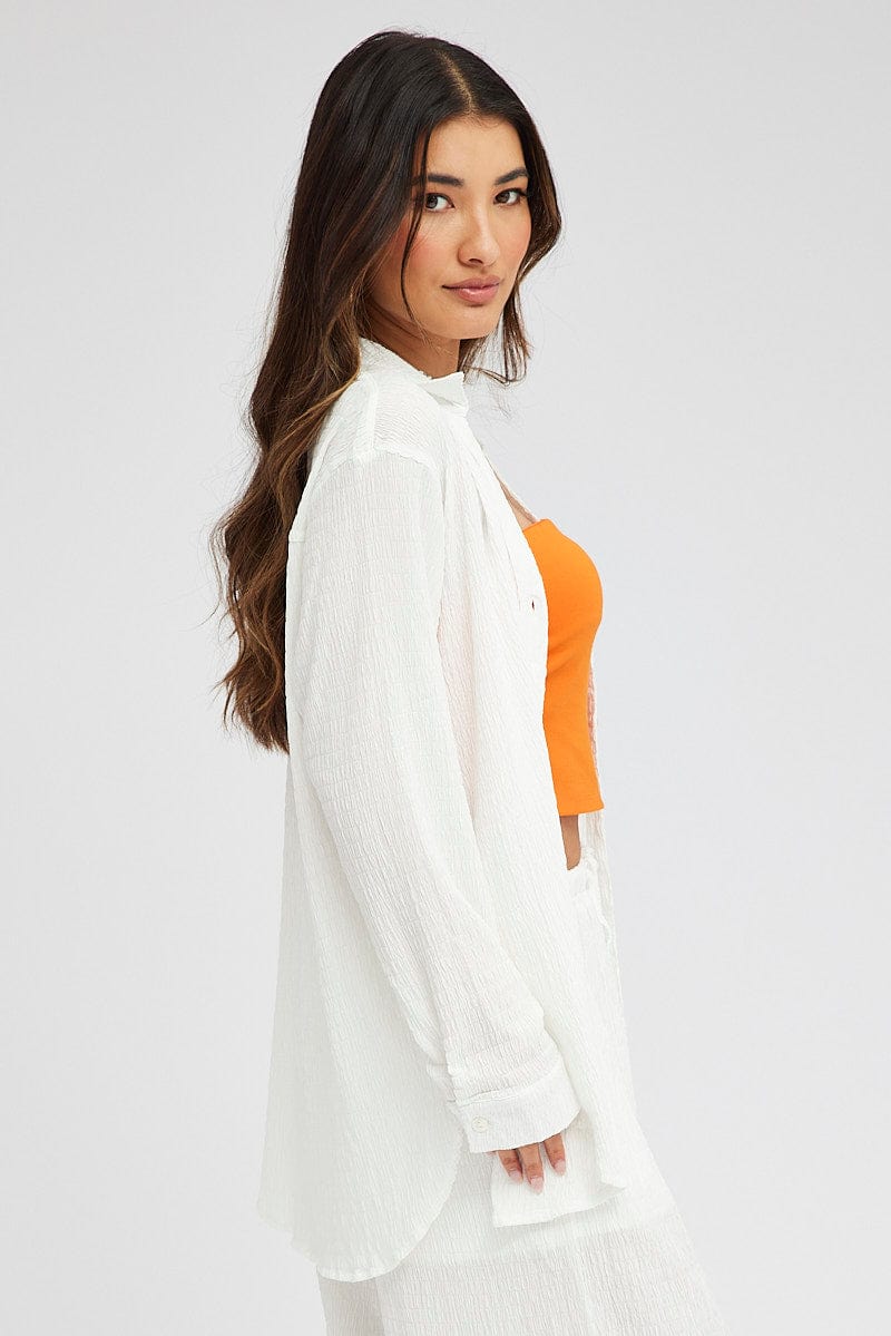 White Textured Shirt Long Sleeve Collared Neck for Ally Fashion