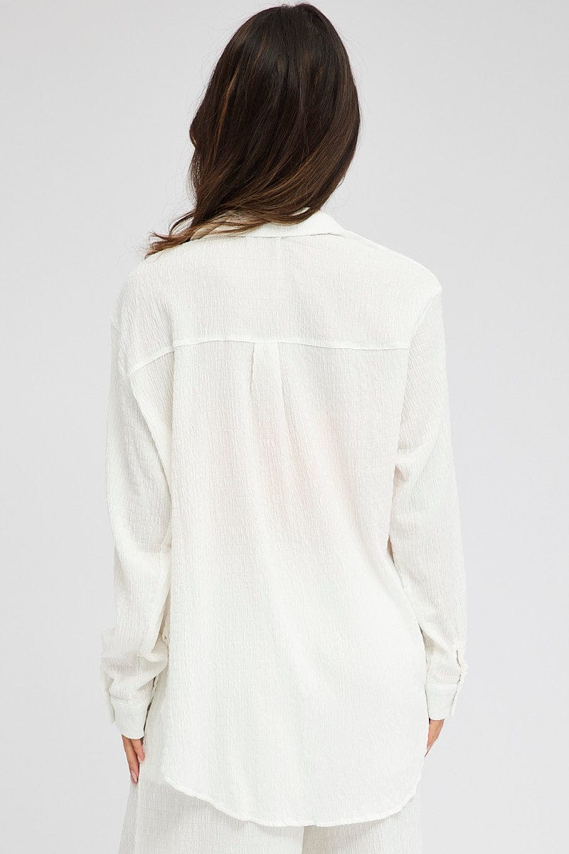 White Textured Shirt Long Sleeve Collared Neck for Ally Fashion