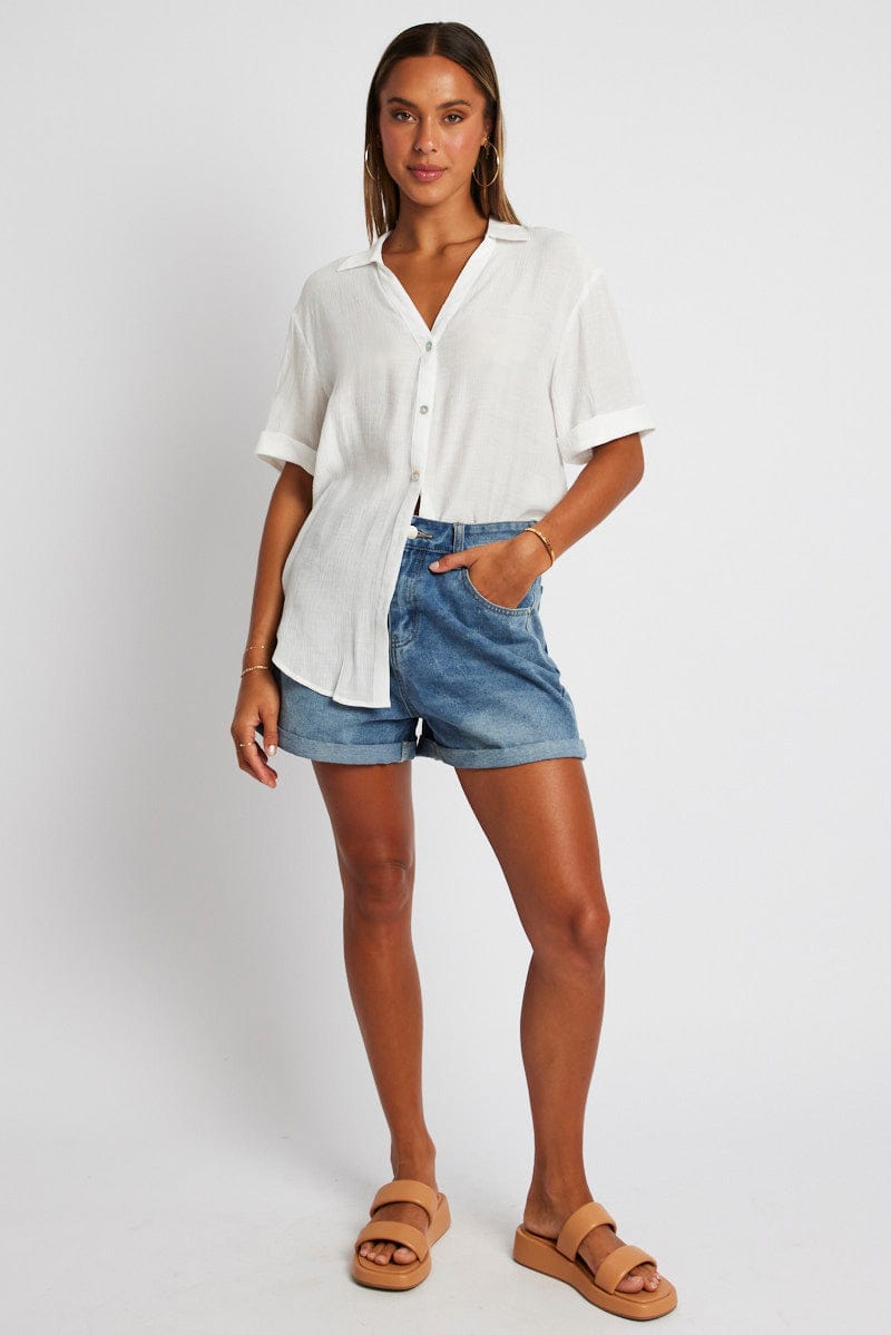 White Textured Shirt Short Sleeve for Ally Fashion