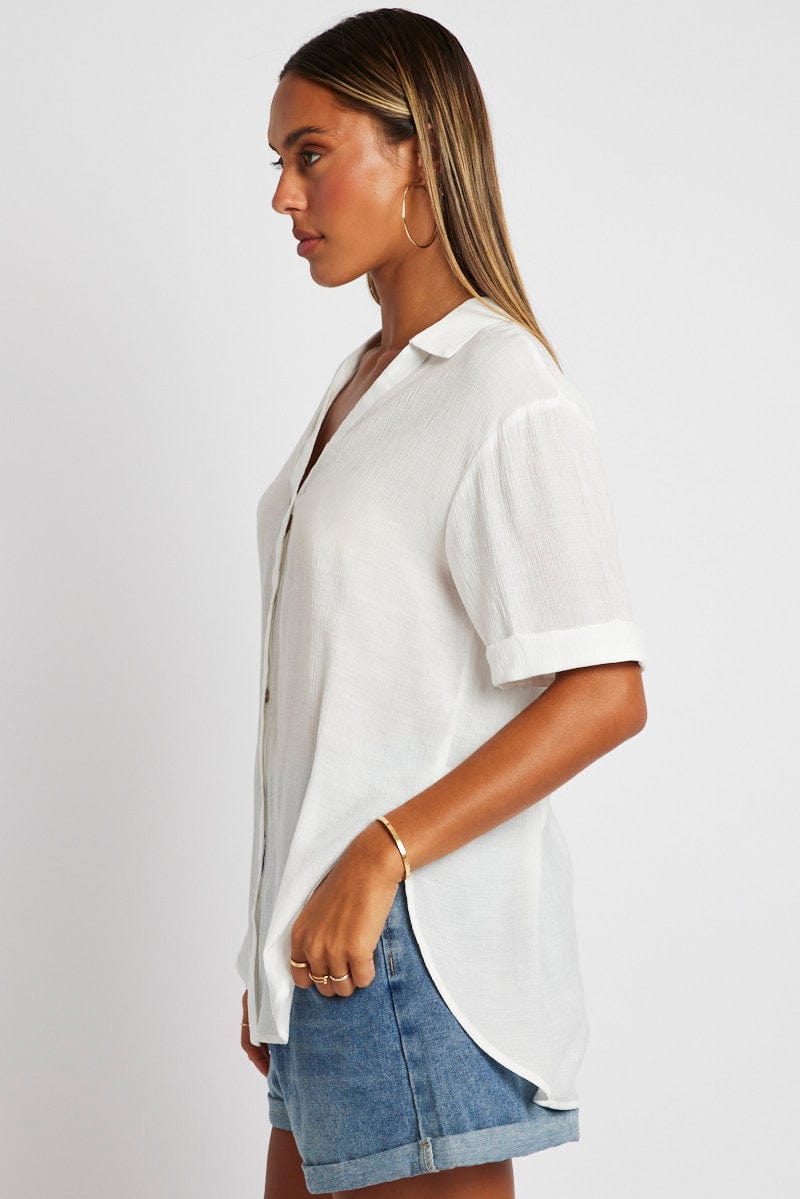 White Textured Shirt Short Sleeve for Ally Fashion