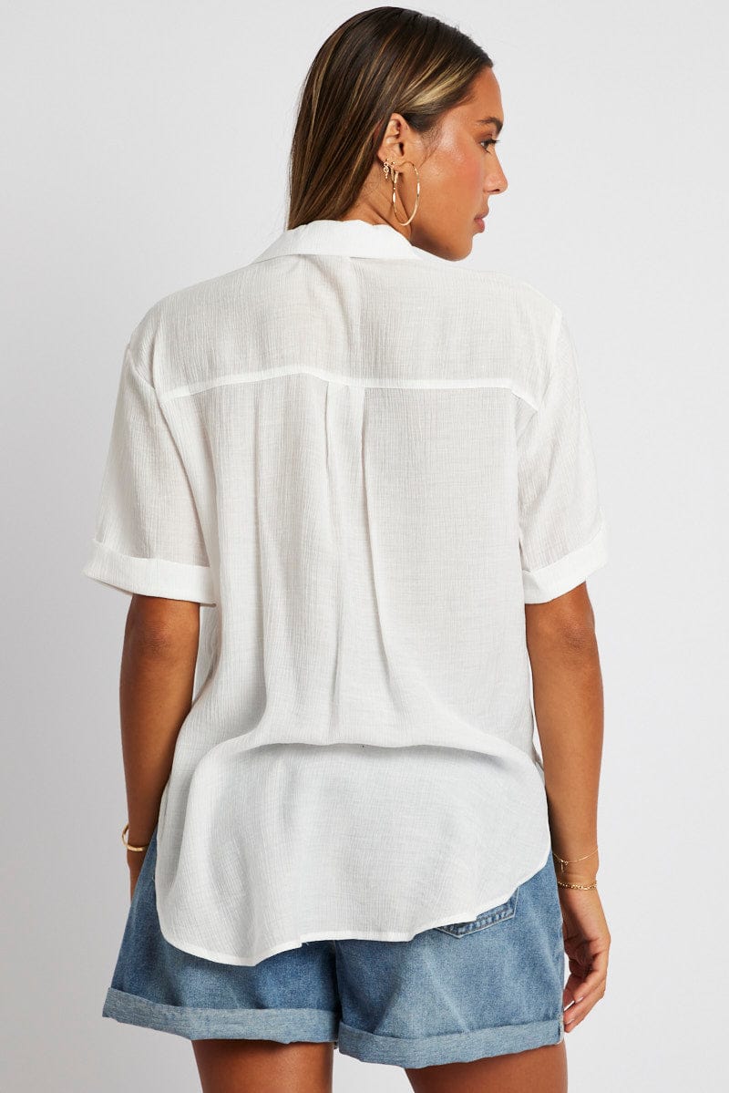 White Textured Shirt Short Sleeve for Ally Fashion