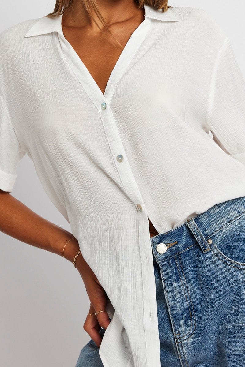 White Textured Shirt Short Sleeve for Ally Fashion