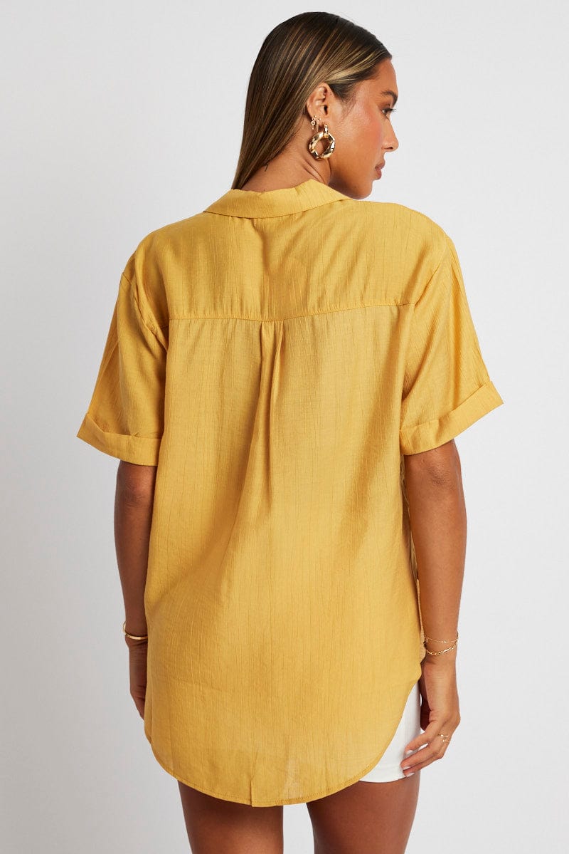 Yellow Textured Shirt Short Sleeve for Ally Fashion