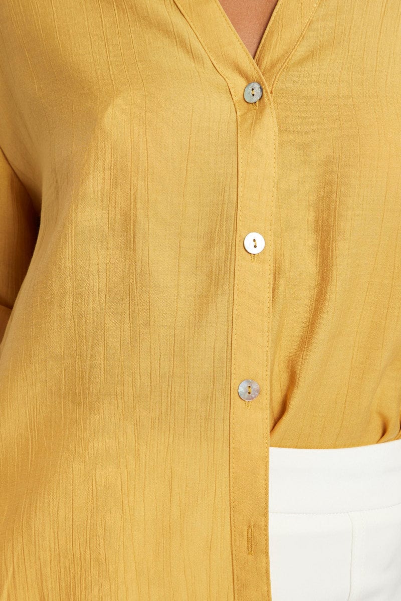 Yellow Textured Shirt Short Sleeve for Ally Fashion