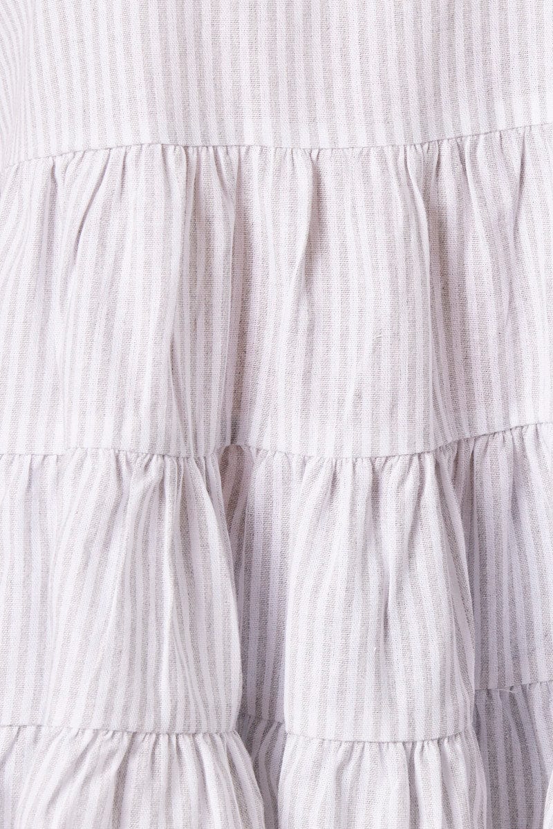 White Stripe Smock Top Short Sleeve Tiered for Ally Fashion