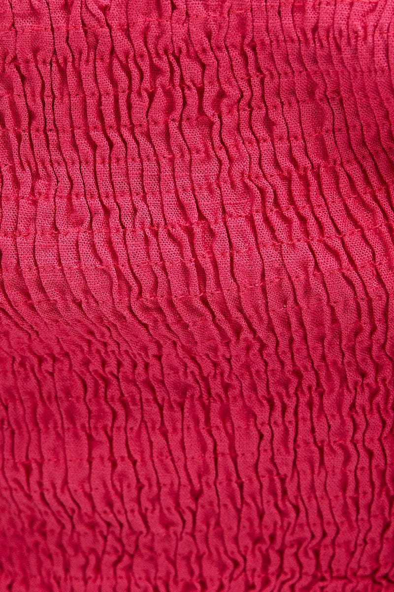 Pink Shirred Top Volume Short Sleeve Crop Linen Blend for Ally Fashion