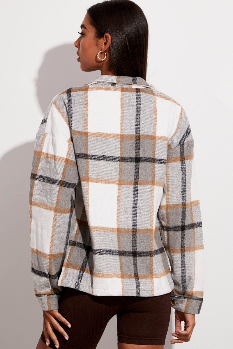 Camel Check Checked Print Shirt Long Sleeve for Ally Fashion