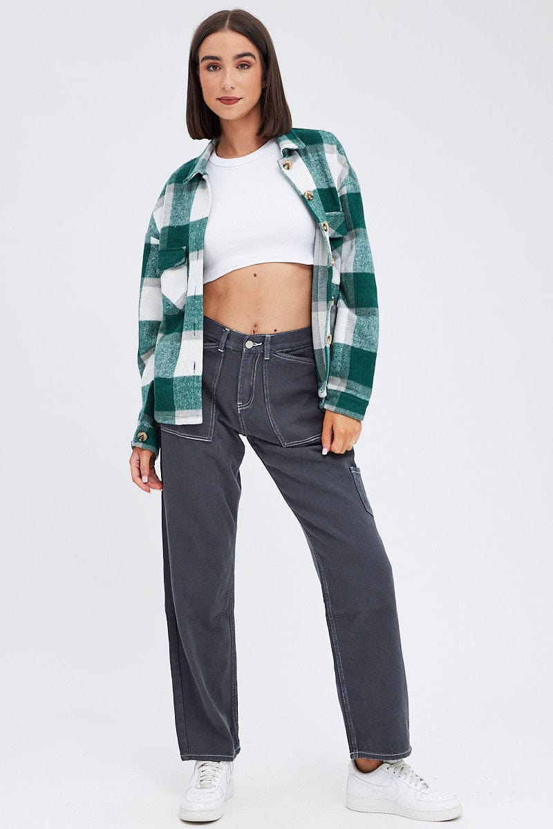 Green Check Print Shirt Long Sleeve for Ally Fashion