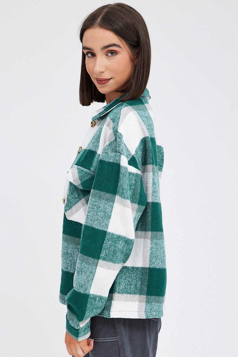 Green Check Print Shirt Long Sleeve for Ally Fashion