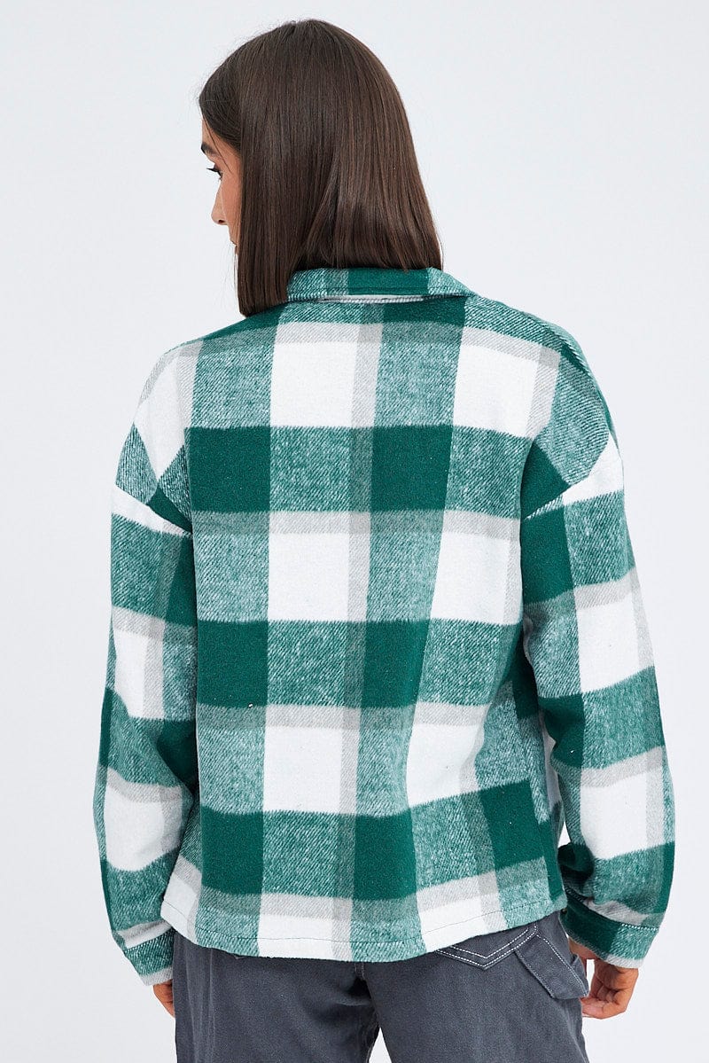 Green Check Print Shirt Long Sleeve for Ally Fashion