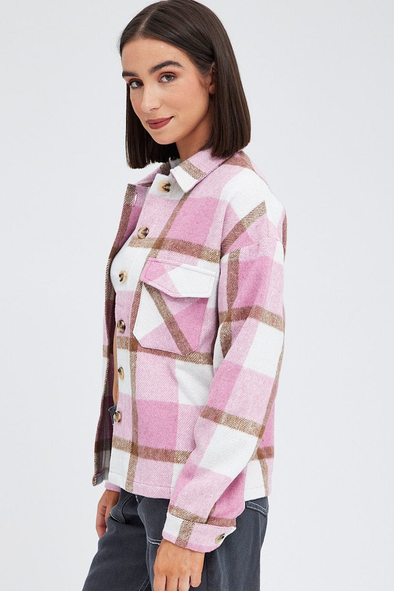 Pink Check Print Shirt Long Sleeve for Ally Fashion