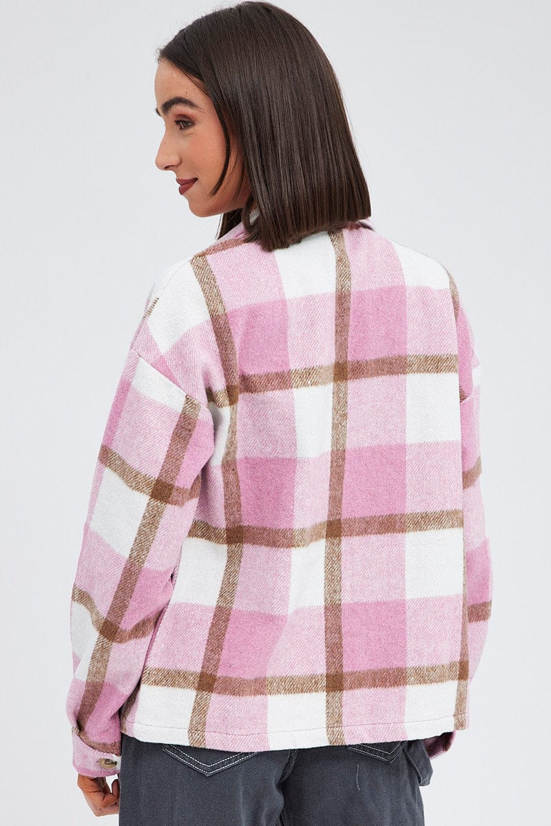 Pink Check Print Shirt Long Sleeve for Ally Fashion