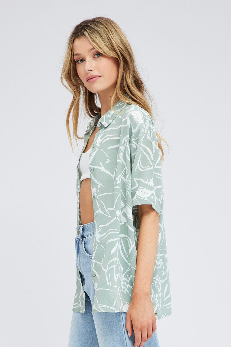 Green Abstract Shirt Short Sleeve for Ally Fashion