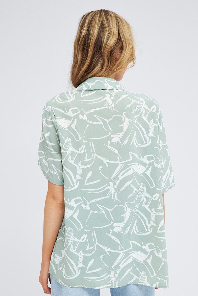 Green Abstract Shirt Short Sleeve for Ally Fashion